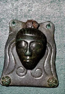 Kopf des keltischen Bronzehügels von Manching, keltisches Oppidum aus dem 1. Jahrhundert v. Chr