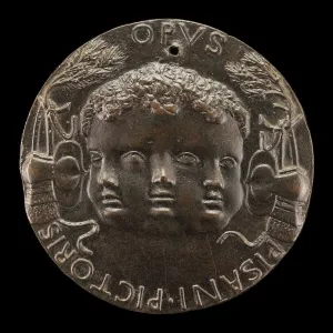 Pisanello Artwork Drucke: Head with Three Infantile Faces [reverse], c. 1440 / 1444. Creator: Pisanello
