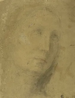 Black Chalk Drawings Italy Drucke: Head Looking Upwards, n.d. Creator: Unknown