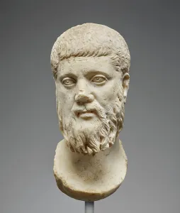 Bearded Male Portrait Drucke: Head of Plato (worked for insertion into a statue), mid-3rd century A.D. Creator: Unknown