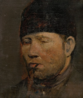Agricultural Labourer Portrait Drucke: Head Study of a Peasant with a Pipe, 1880-1900. Creator: Ladislav Mednyanszky