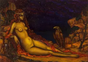 Female Figures In Mythology Drucke: Hebe and the Eagle of Jupiter, 1926. Creator: Nikolay Kalmakov