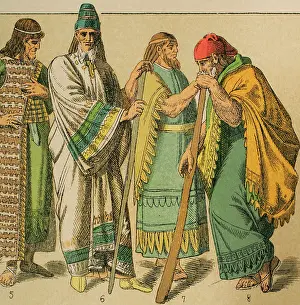 Drucke von Hebräer, 1881. Von links nach rechts, 5: Art der Mönchskutte, 6: persisch-hebräische Tracht, 7-8: assyrisch-hebräische gemischte Trachten Cantu Drucke: Hebräer, 1881. Schöpfer: Unbekannt.