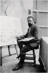 Drucke von Henri Matisse in seinem Atelier in Issy-les-Moulineaux, 1909. Privatsammlung Henri Matisse Drucke: Henri Matisse in seinem Atelier in Issy-les-Moulineaux