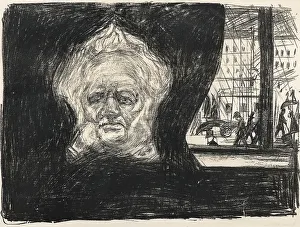 Drucke von Hans Henrik Ibsen im Café des Großen Hotels, 1902. Aus einer privaten Sammlung Edvard Munch Drucke: Edvard Munch malt Henrik Ibsen im Café des Großen Hotels 1902.