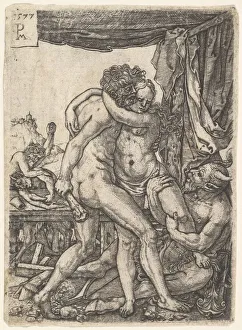Centaur Mythology Drucke: Hercules Fighting the Centaurs, 1577. Creator: Master PM