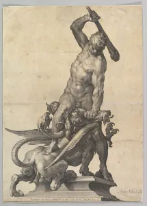 Mythische Biester Drucke: Herkules tötet die Hydrade, umgangssprachlich auch als Herkules und der Drache bekannt