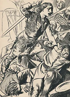 Hereward The Wake Drucke: Hereward and His Men Attack the Normans, c1907