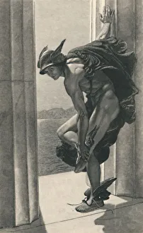 Drucke von Hermes, 1886. Der griechische Gott Hermes mit geschmiedetem Helm und Sandalen aus 'The Magazine of Art'. Cassell and Company, London 1886 B Drucke: Hermes, 1886 von Jonnard
