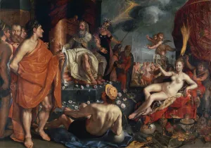 Mannerism Oil On Canvas Drucke: Hermes presenting Pandora to King Epimetheus, 1611. Creator: Goltzius