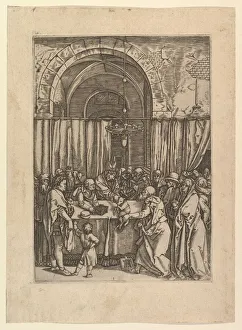 Marcantonio Raimondi Artwork Drucke: High priest refusing sacrificial lamb from Joachim, after Dürer, ca. 1500-1534