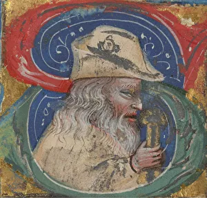 Medieval Fashion Clothing Drucke: Historiated Initial from a Manuscript, 14th century. Creator: Unknown