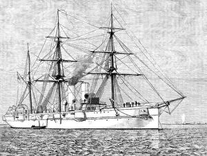 British Royal Navy History Drucke: H.M.S. Leander, 1883. Creator: Unknown