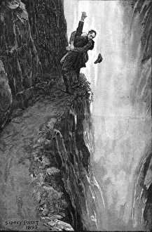 Sherlock Holmes Drucke: Sherlock Holmes und Moriarty kämpfen um die Reichenbacher Wasserfälle