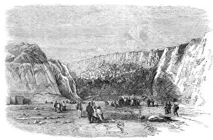 British Civil Engineering Drucke: Holyhead Harbour Works...the Face of the Mountain after the Grand Blasting Operations
