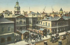 Landschaften Drucke: Reitergarde am Whitehall in London um 1910 von unbekannter Hand geschaffen
