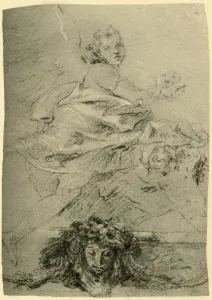 Black And White Etching Drucke: Hovering Genius, mid 18th century, (1928). Artist: Giovanni Battista Tiepolo