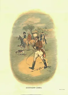 Drucke von Jagd, 1820, um 1910. Szene mit Fuchshundertagelei. Einer von mehreren Plakaten zur Werbung für Johns Wacholders Stridende Mann in verschiedenen Sportlernzen Tom Browne Drucke: Jagd, 1820, ca 1910. Schöpfer: Tom Browne