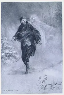 American Heritage Images Drucke: Ichabod Crane imagining a phantom at his shoulder, 1899. Creator: Frederick Simpson Coburn