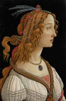 Drucke von Idealisiertes Porträt einer Dame (Portrait von Simonetta Vespucci als Nymphe), um 1480-1485 Sandro Botticelli Drucke: Idealisierter Porträt einer Dame (Porträt von Simonetta Vespucci als Nymphen)