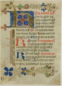 Antique Christian Art Drucke: Illuminated Initial H from a Prayerbook
