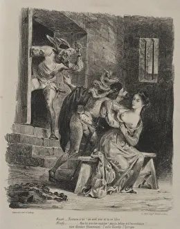 Drucke von Illustrationen zu Faust: Faust in der Gefängniszelle von Marguerite, 1828 Eugene Delacroix Drucke: Illustrationen für Faust: Faust in der Gefängnis von Marguerite