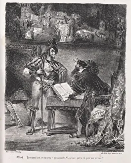 Eugene Delacroix Artist Drucke: Illustrations for Faust: Mephistopheles visits Faust, 1828. Creator