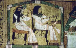 British Museum Collection Egypt Drucke: An image on an Egyptian papyrus of draughts-playing, Anis Book of the Dead (sheet 7)