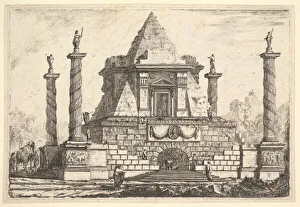 Kunstliche Architektur mit Kamel und Figuren nach Della Bella aus dem 18. Jahrhundert