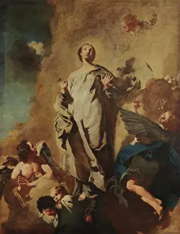 Madonna Oil On Canvas Drucke: The Immaculate Conception and Angels, 1745. Creator: Piazzetta, Gian Battista (1683-1754)