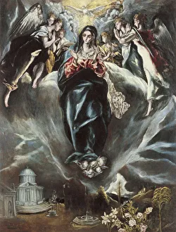 Mannerism Oil On Canvas Drucke: The Immaculate Conception, ca. 1608-1614. Artist: El Greco, Dominico (1541-1614)