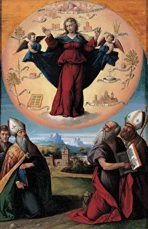Bible New Testament Illustrations Drucke: The Immaculate Conception with saints, c