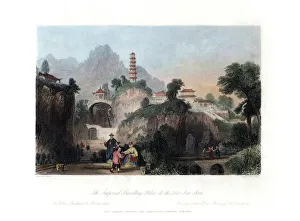 Chinesisch Drucke: Das Kaiserliche Reisepalast am Hoo-Kew-Schan in China um 1840. Künstler: J Sands