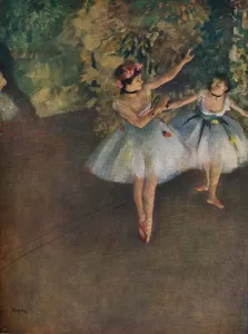 Drucke von Zwei Ballett-Tänzerinnen auf der Bühne (Deux Danseuses Sur La Scene), 1874 (1946). Das Gemälde befindet sich in der Courtauld Gallery, London. Aus The Connoisseur Vol. 117, bearbeitet von H Edgar Degas Drucke: Zwei Ballett-Tänzerinnen auf der Bühne, 1874. Künstler: Edgar Degas
