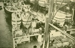 Vintage Shipping Industry Images Drucke: An Impressive Array of Boats Aboard the Leviathan. c1930. Creator: Unknown