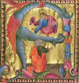 Giovanni Di Paolo Artwork Drucke: Initial A: Christ Appearing to David, about 1440. Creator: Giovanni di Paolo