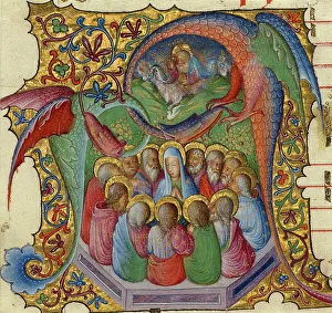 Christian Art 15th Century Drucke: Initial A: Pentecost, about 1430-1435. Creator: Stefano da Verona