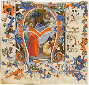 Renaissance Tempera Painting Drucke: Initial A from an Antiphonary, ca 1395-1403