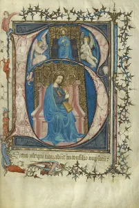 Ursprüngliche A: David spielt das Harfenspiel; Psalter, etwa 1390. Schöpfer unbekannt