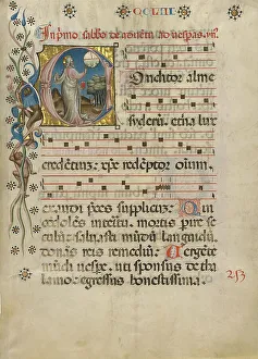 Italian Medieval Manuscripts Drucke: Initial C: The Creation of the World; Noted Breviary, about 1420. Creator: Unknown