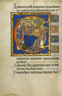 Christian Art Heritage Images Drucke: Initial C: David Playing Bells; Psalter, after 1205. Creator: Master of Ingeborg Psalter