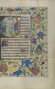 Eintritt in die Nacht : Die Ankündigung der Hirten ; Buchstaben des Tages , um 1450 - 1455 . Schöpfer : Meister von den Leebüchern