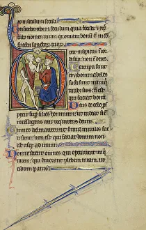 French Medieval Manuscript Art Drucke: Initial D: David and the Fool; Wenceslaus Psalter, about 1250-1260. Creator: Unknown