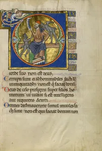 Initial D: Der Narr mit zwei Dämonen; Psalter, nach 1205. Schöpfer: Meister des Ingeborg-Psalters