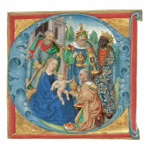 Anfängliche E: Die Verehrung der Weisen, um 1475-1500. Schöpfer unbekannt