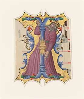Illuminated Lettering Drucke: Initial I with David, 1430s. Creator: Master of the Cypresses