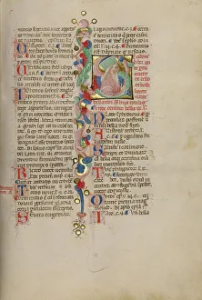 Gold Leaf Illuminated Manuscript Drucke: Initial S: Bust Portrait of a Bearded Man, early 15th century. Creator: Cristoforo Cortese