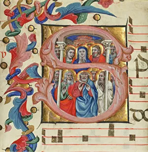 Christian Religious Iconography Drucke: Initial S: Pentecost, about 1394-1402. Creator: Niccolo di Giacomo da Bologna