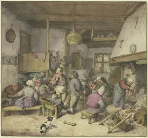 Innenausstattung mit Bauern, die rauchen, trinken und küssen, 1672. Künstler: Adriaen van Ostade