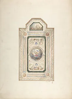 Nineteenth Century Watercolour Art Drucke: Inscribed drawing with monogram of Sang, of a ceiling design, July 1868, 1868